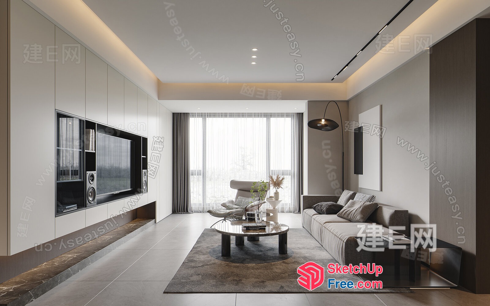 Modern Living Room With Sleek Tv Wall And Sofa 3D SketchUp File