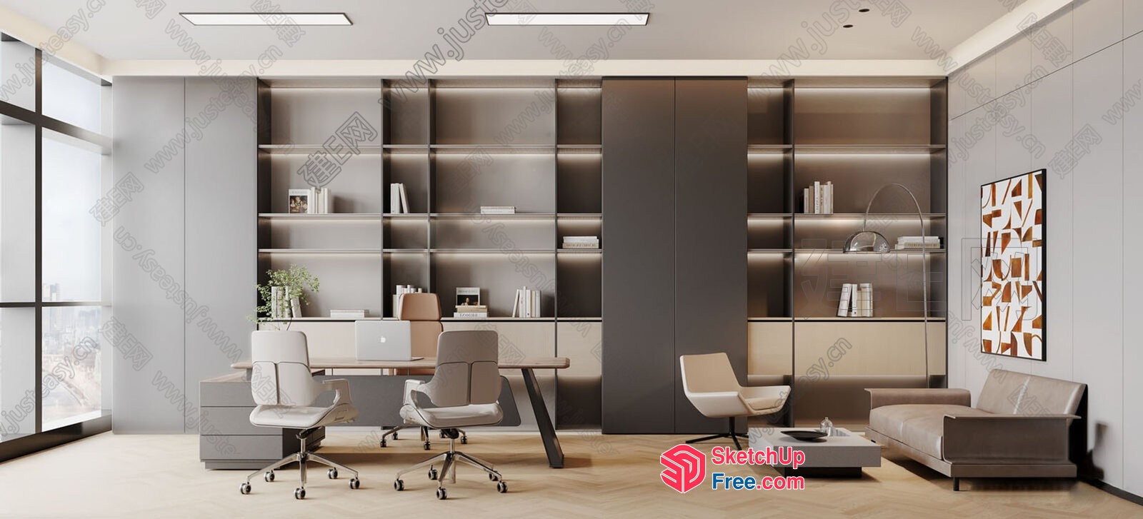 Modern Office Space With Neutral Color Scheme And Minimalist Decor 3D SketchUp File