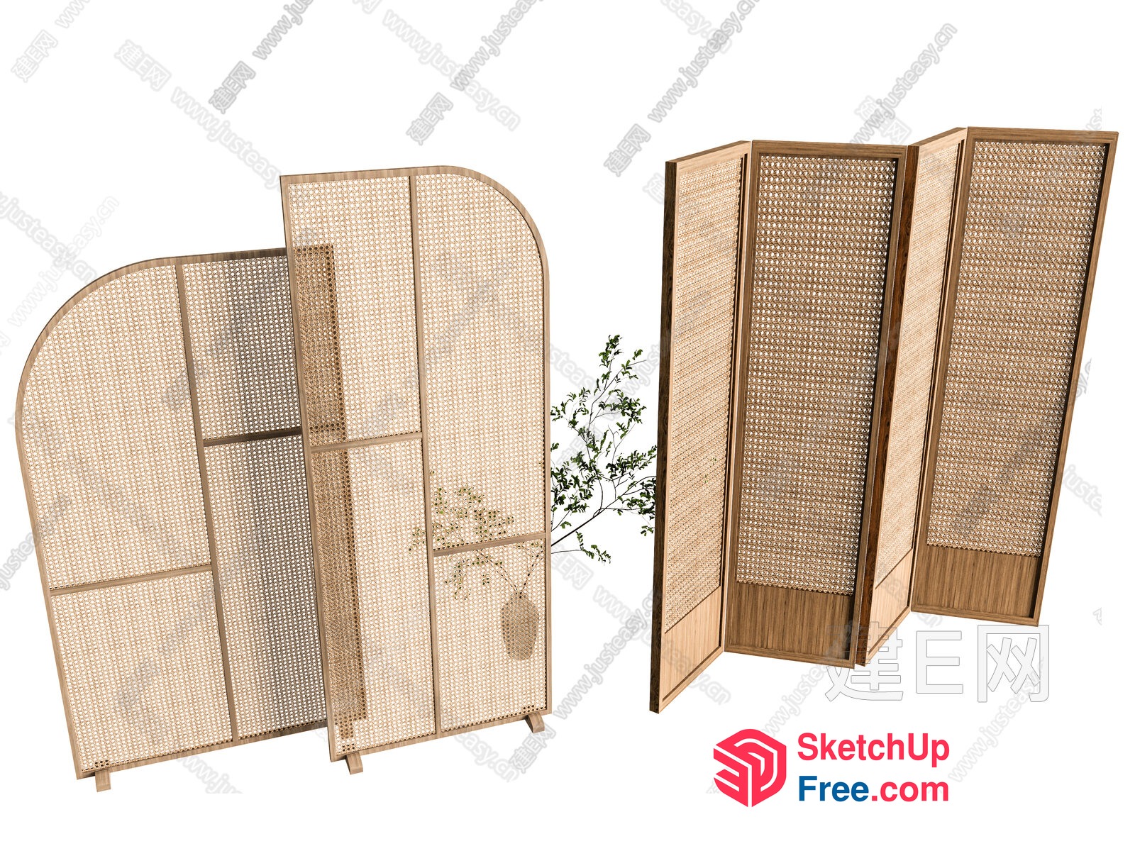 Elegant Partition Screen With Natural Rattan Decor 3D SketchUp File