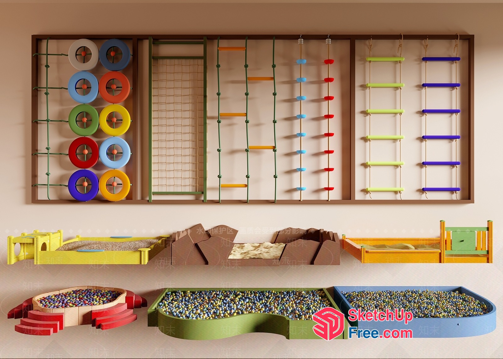 Colorful Playground Equipment And Ball Pits 3D SketchUp File
