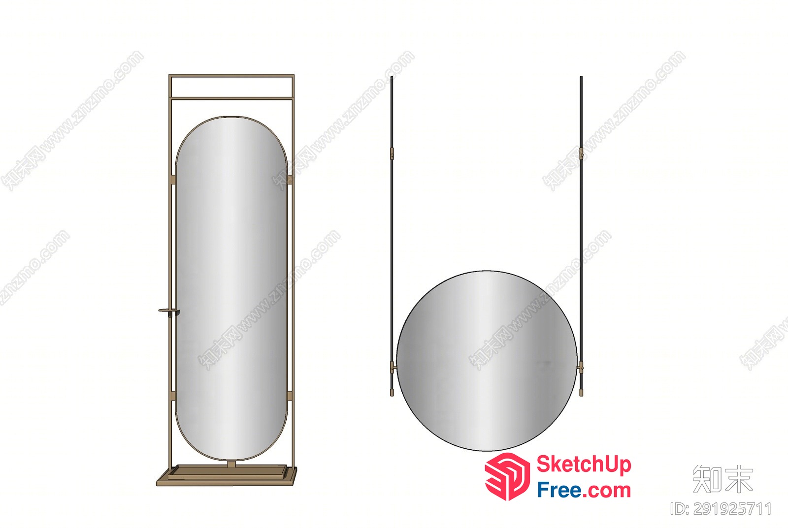 Large Silver Mirror With Brown Frame And Stand 3D SketchUp File