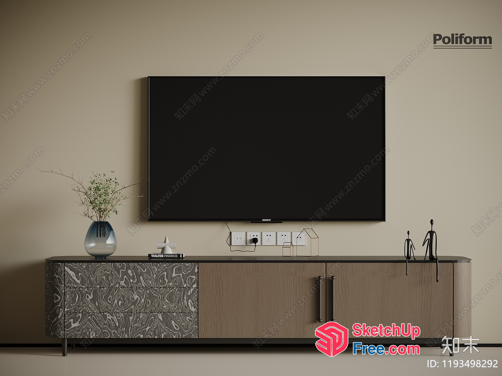 Modern Minimalist Tv Cabinet With Decorative Elements 3D SketchUp File
