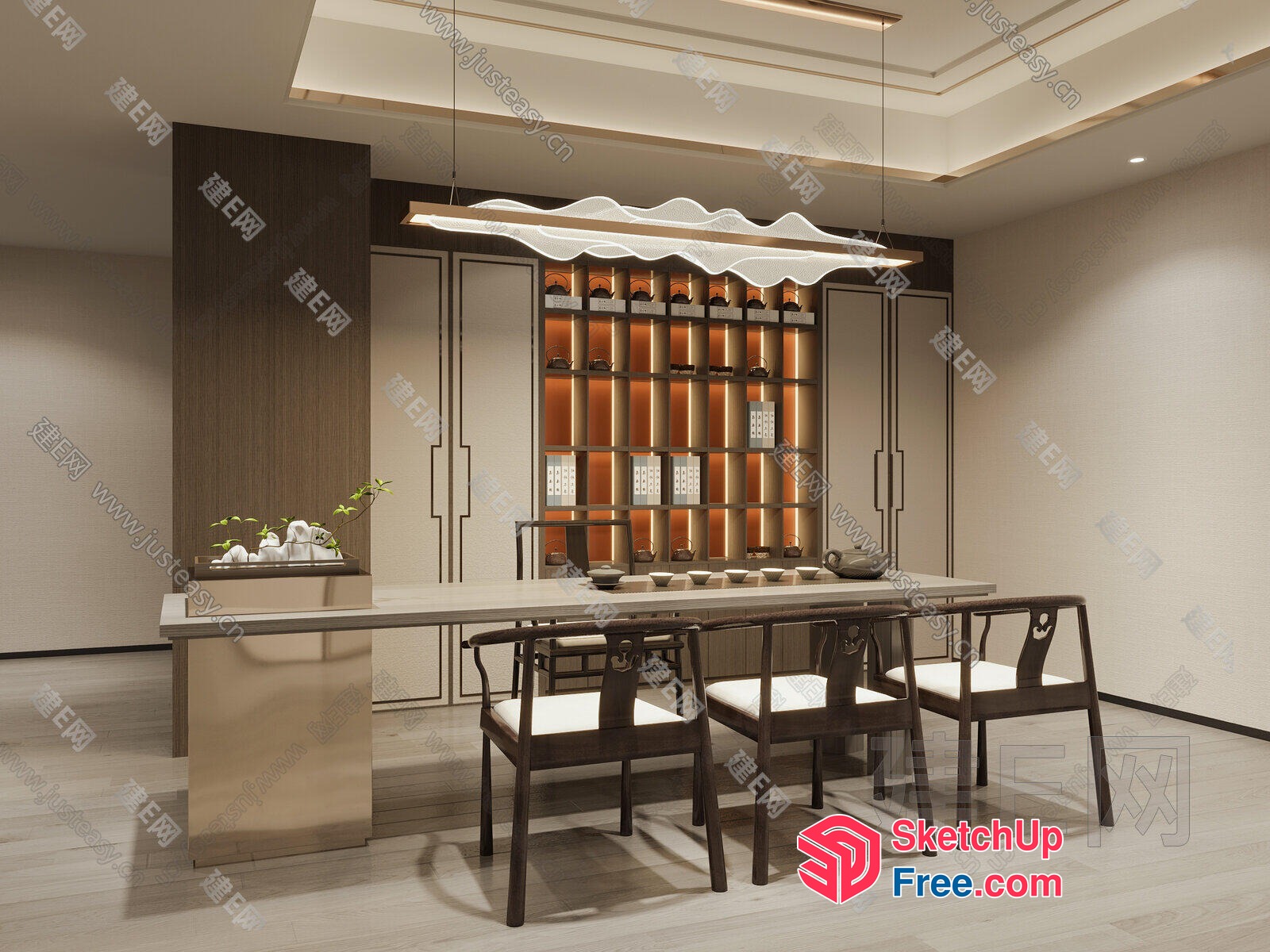 Elegant Modern Asian Dining Room With Minimalist Furniture 3D SketchUp File