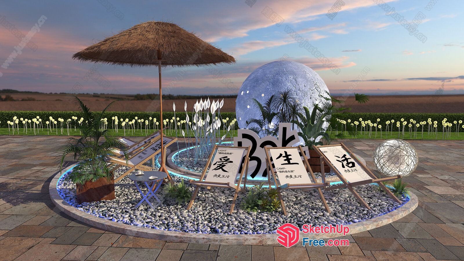 Tropical Outdoor Seating Area With Unique Decorations 3D SketchUp File