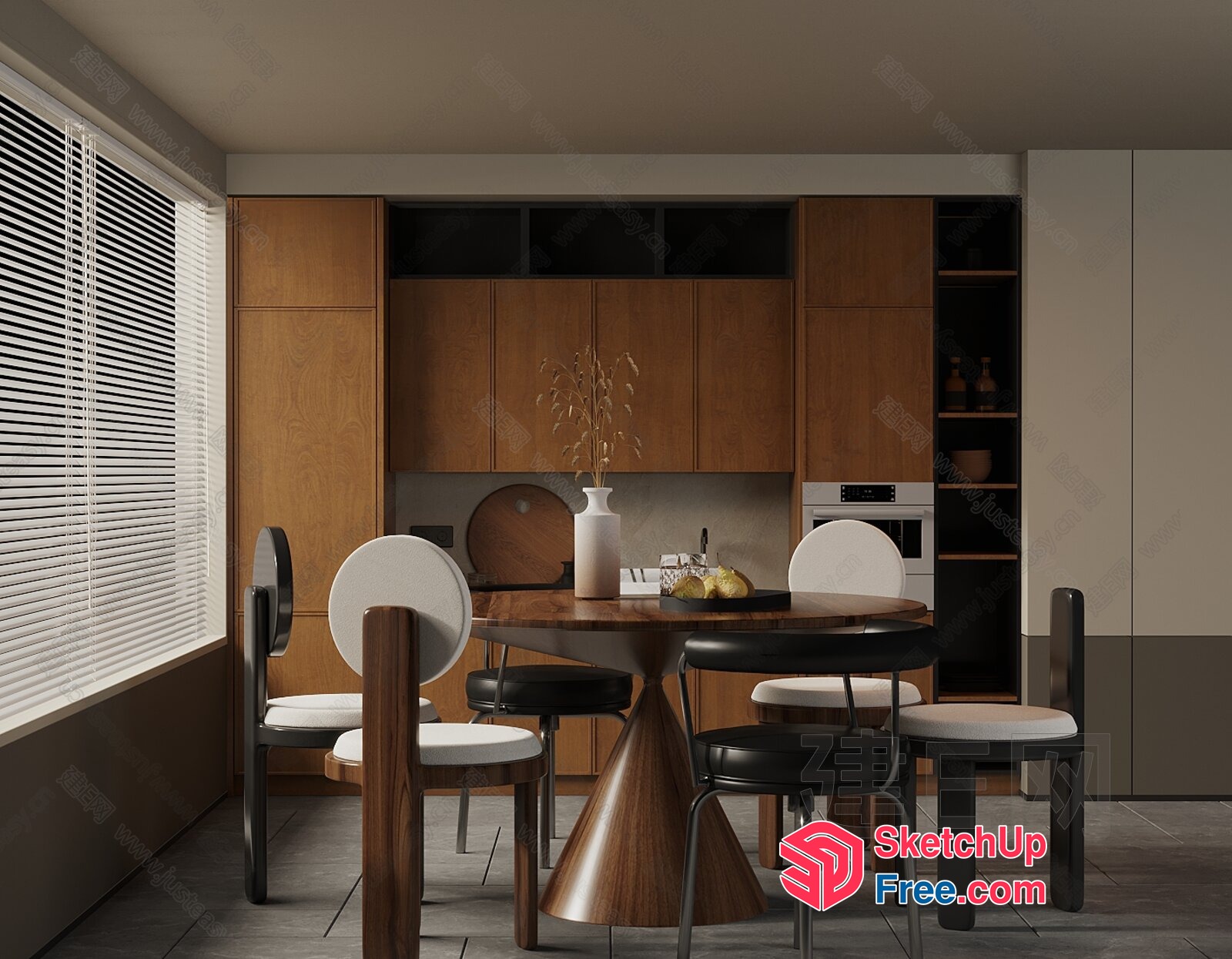 Modern Minimalist Dining Room With Dark Wood Furniture 3D SketchUp File