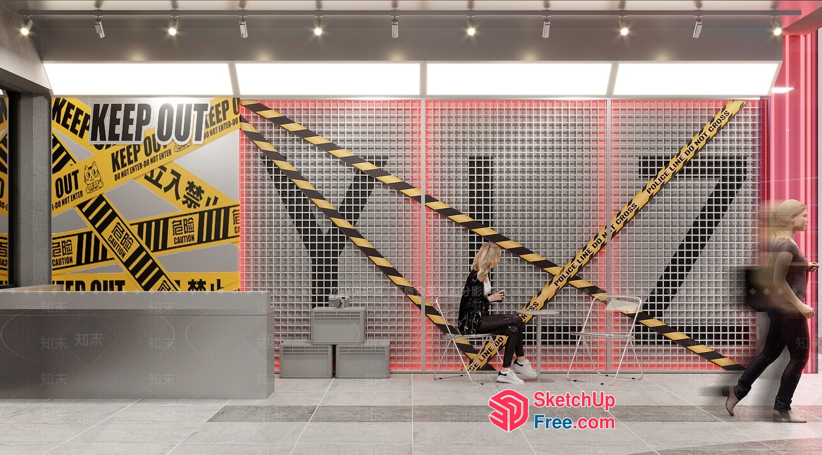 Caution Zone With Yellow And Black Tape 3D SketchUp File