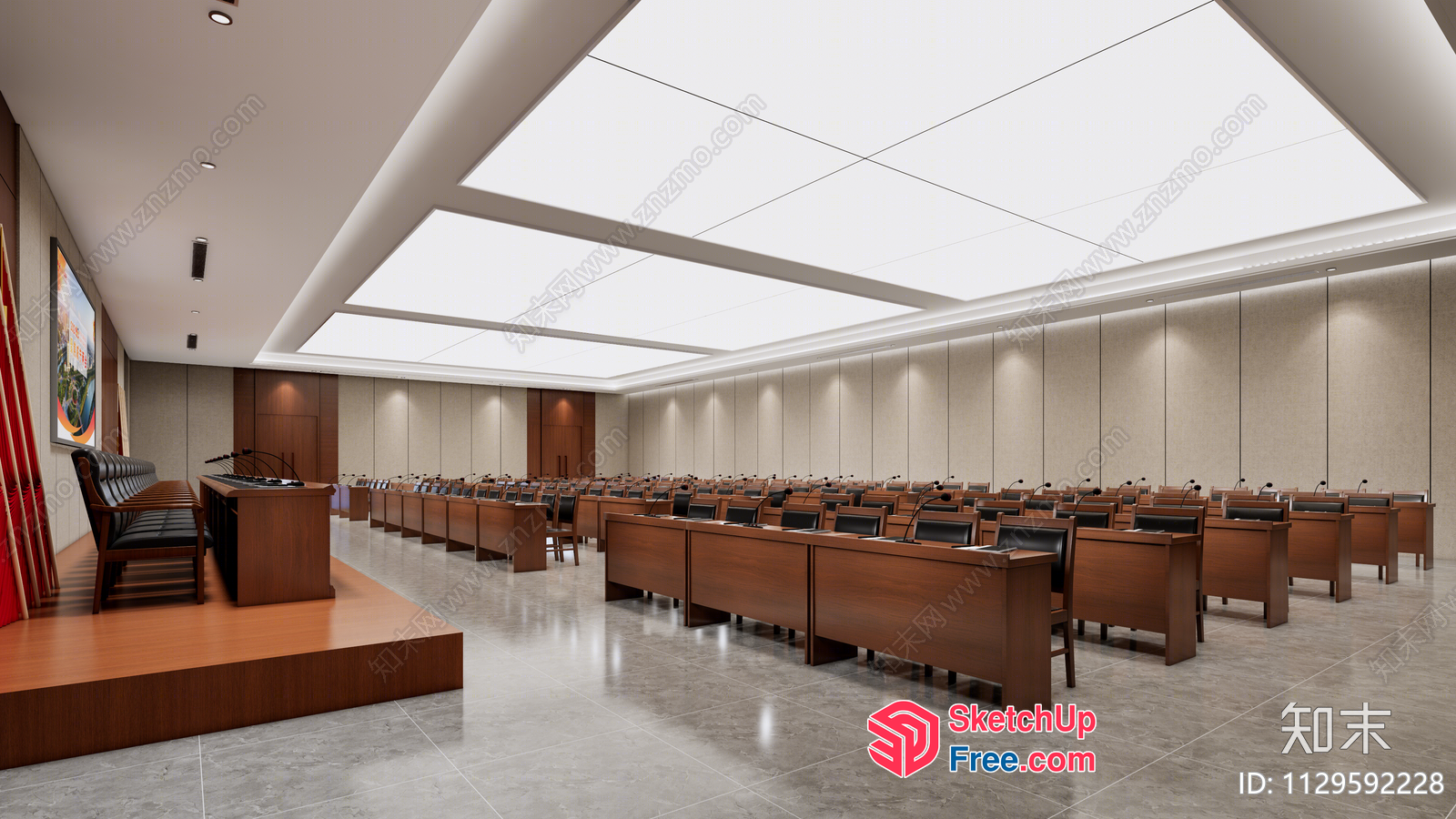 Formal Meeting Room With Long Table And Chairs 3D SketchUp File