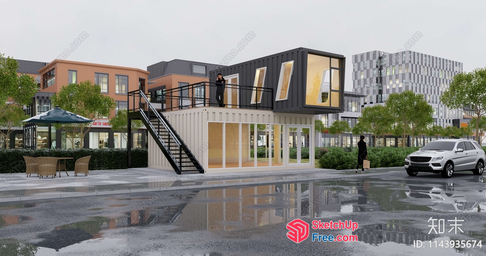 Modern Urban Exterior With Shipping Container Architecture 3D SketchUp File