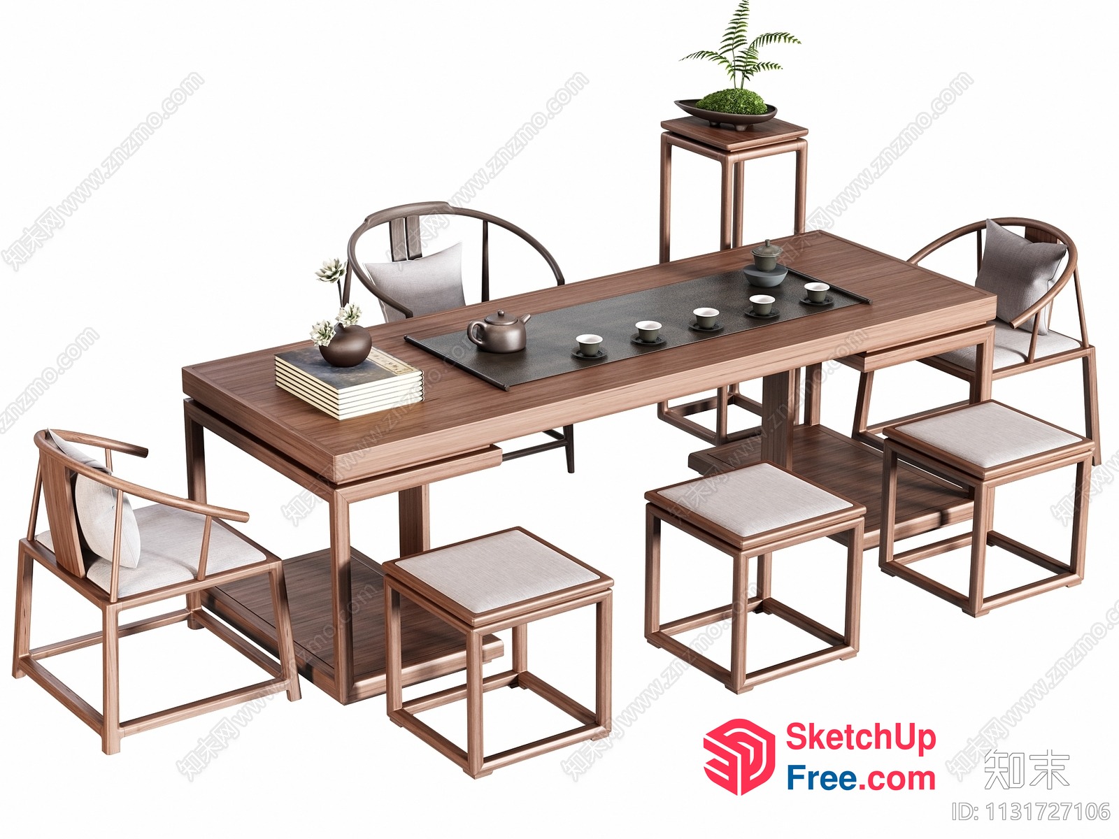 Elegant Modern Japanese Tea Table Set 3D SketchUp File