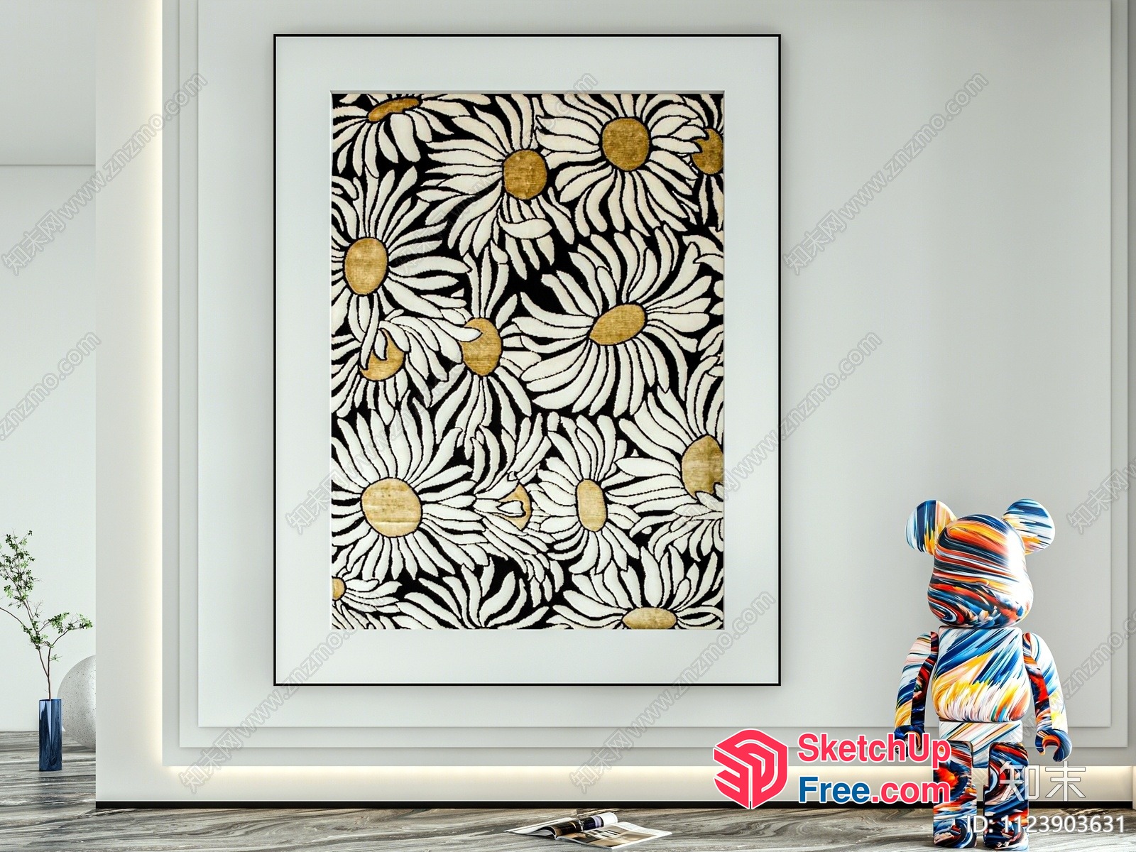 Floral Patterned Wall Artwork In A Modern Interior 3D SketchUp File