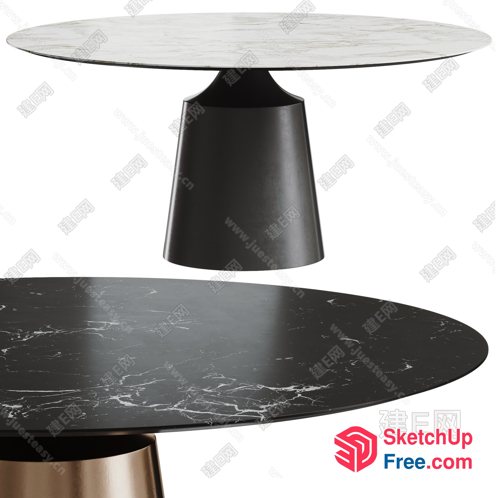 Elegant Round Table With Marble Top And Sleek Black Base 3D SketchUp File