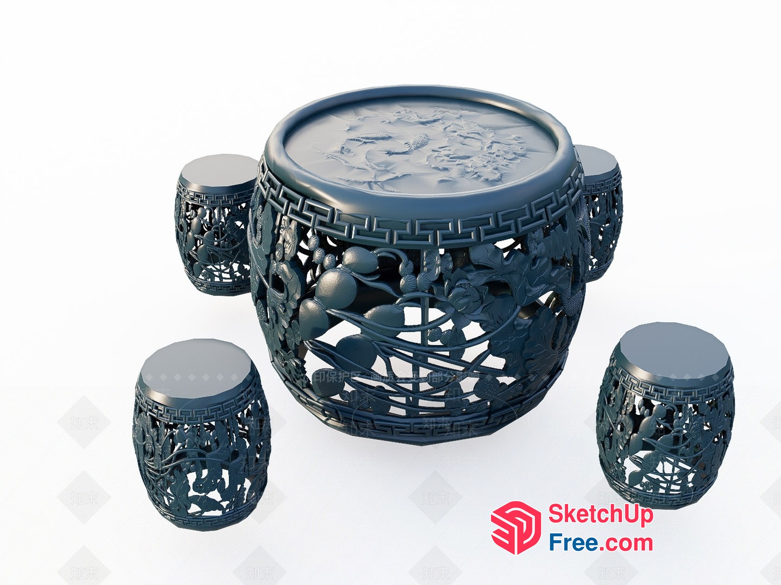 Oriental-Inspired Furniture Set With Intricate Carvings 3D SketchUp File