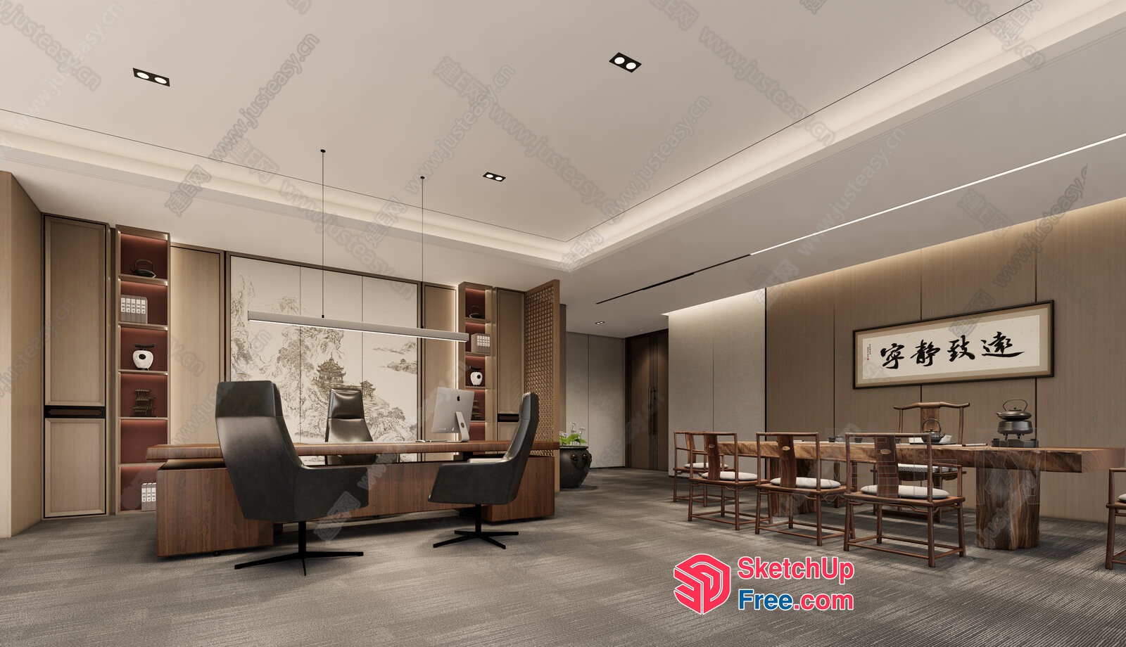 Modern Asian-Inspired Office Interior Design 3D SketchUp File