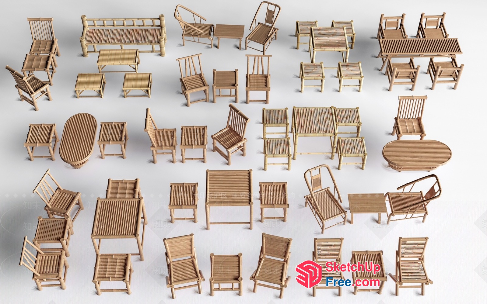 Elegant Bamboo Furniture Collection 3D SketchUp File