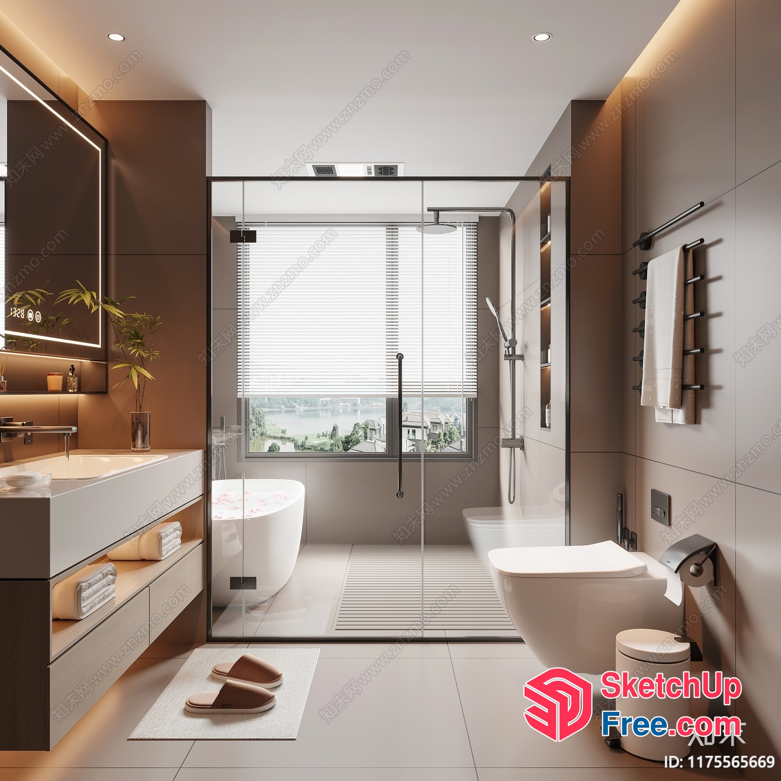 Modern Bathroom With White And Brown Accents 3D SketchUp File