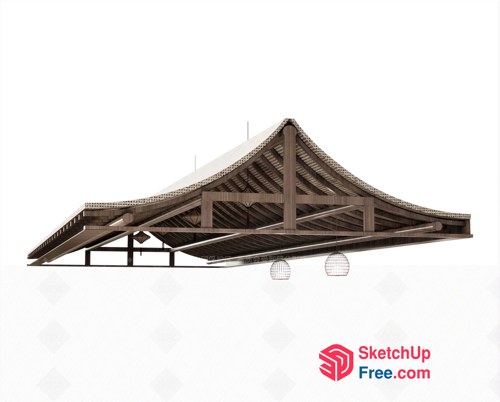 Wooden Roof Synthesis With Hanging Lamps 3D SketchUp File