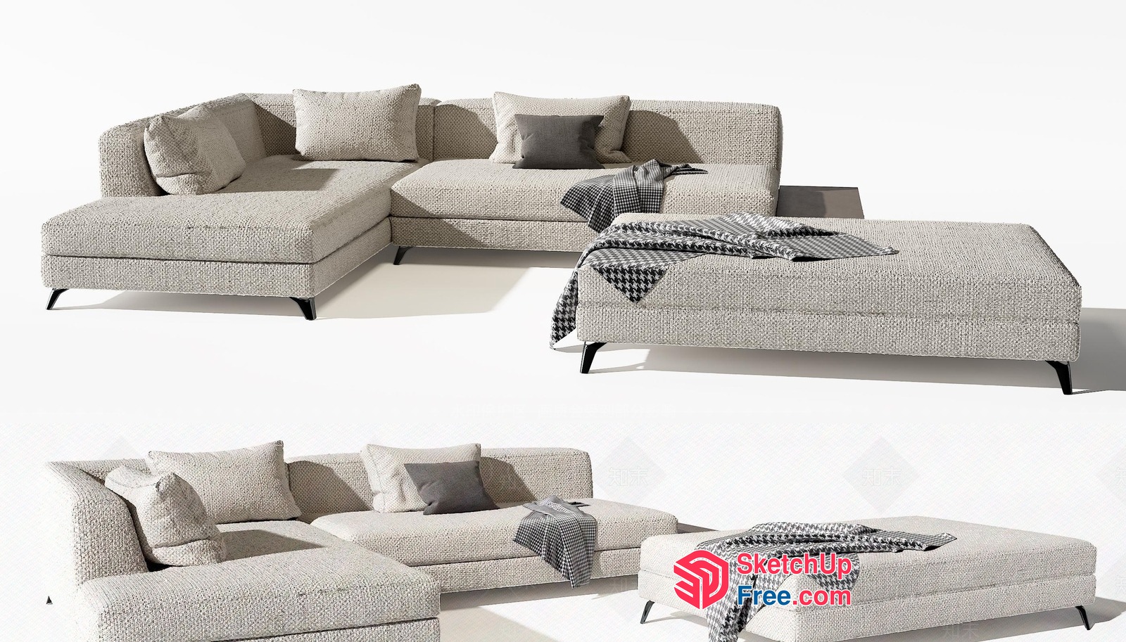 Modern White L-Shaped Sofa Set With Pillows 3D SketchUp File