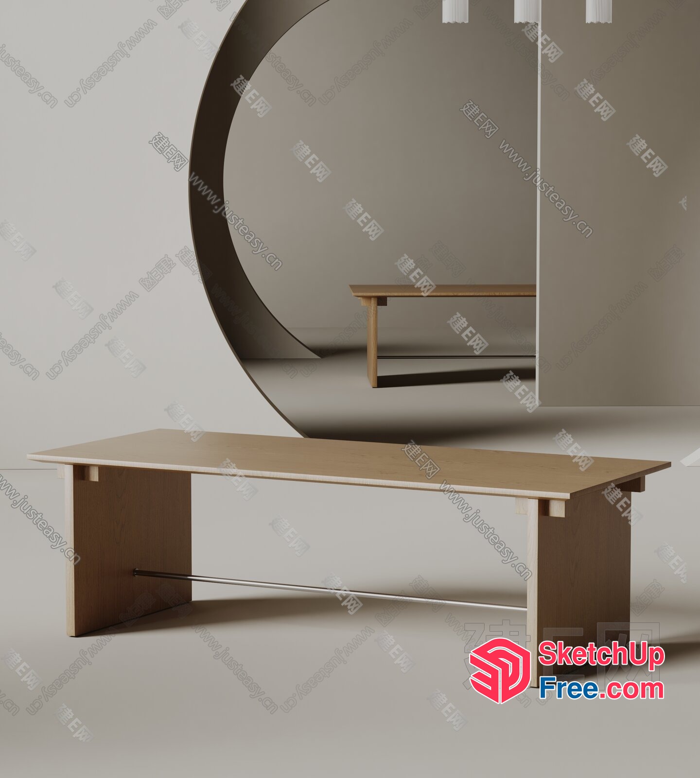 Minimalist Japanese Style Modern Desk And Bench 3D SketchUp File