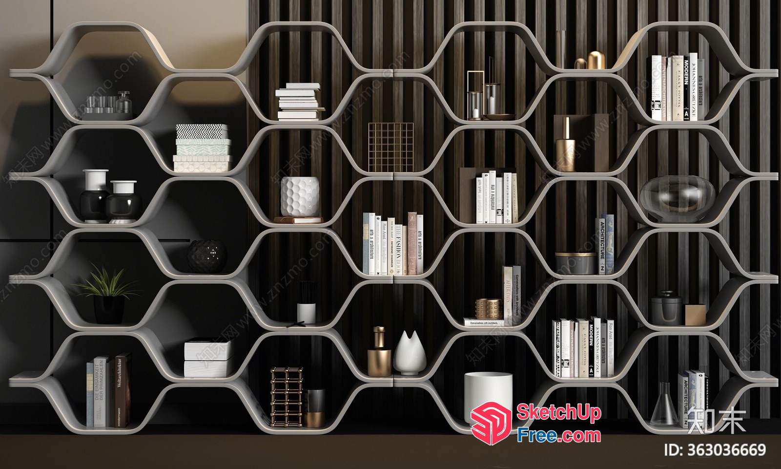 Modern Shelving Unit With Decorative Items 3D SketchUp File