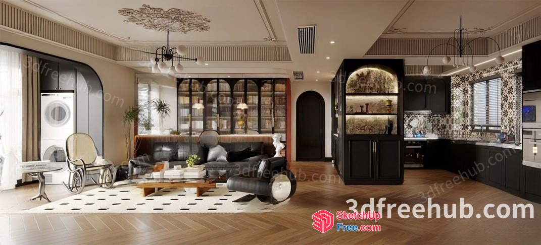 Stylish Modern Living Room With Elegant Furniture 3D SketchUp File