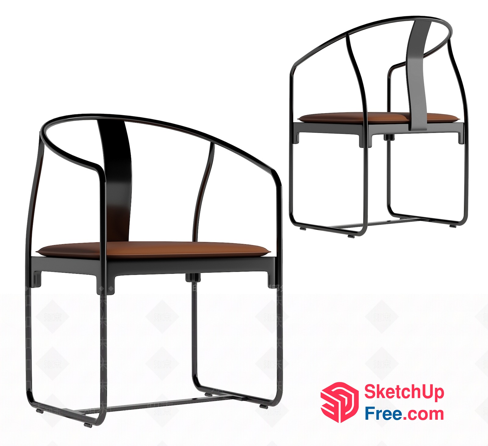 Modern Minimalist Office Chair With Brown Seat 3D SketchUp File