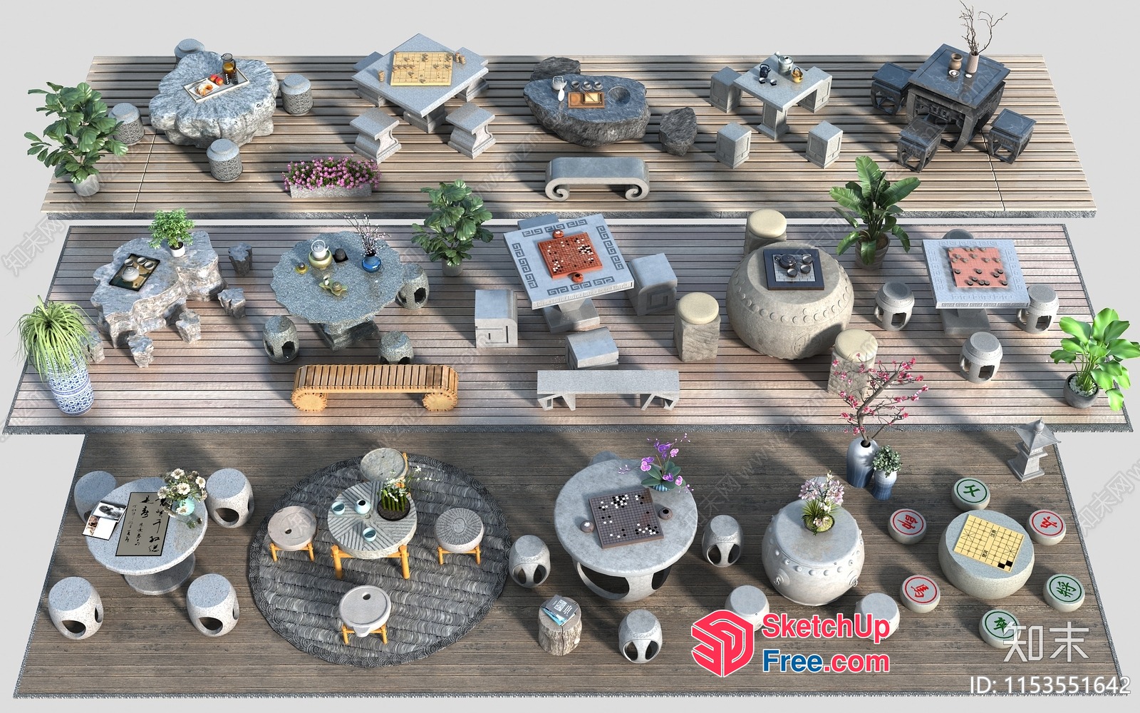 Outdoor Stone Furniture Collection 3D SketchUp File