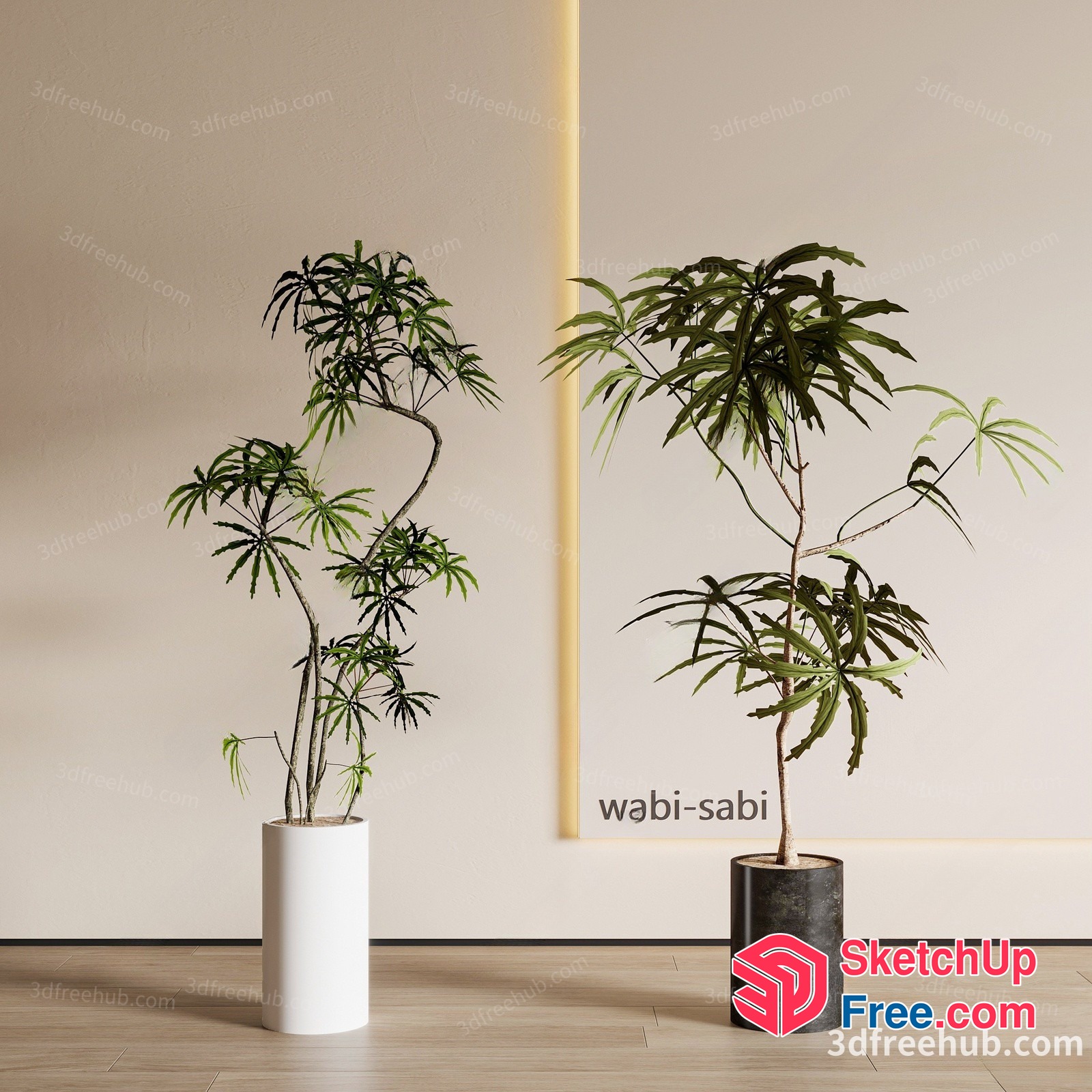 Two Potted Plants In Minimalist Interior 3D SketchUp File