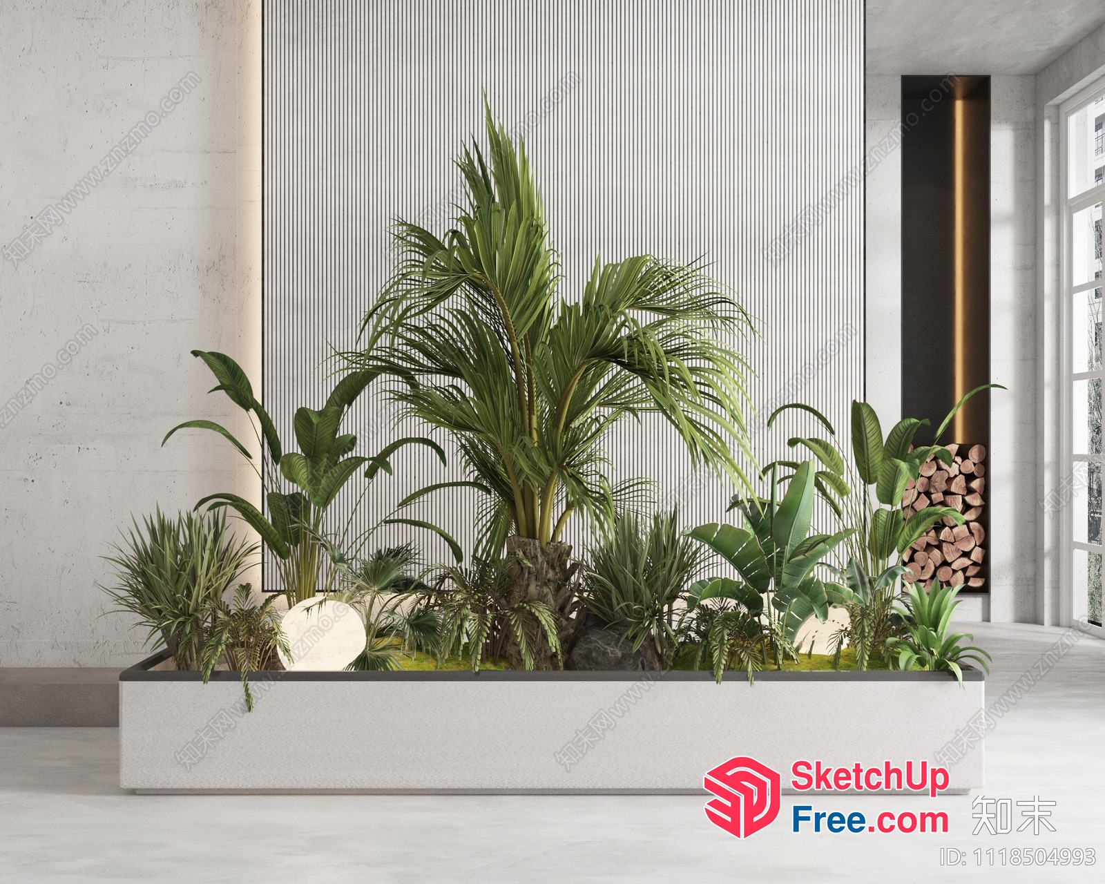 Modern Tropical Plant Arrangement In White Planter Box 3D SketchUp File