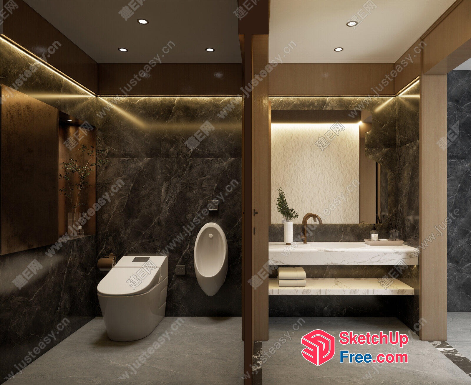 Modern Bathroom With Marble Accents And Sleek Fixtures 3D SketchUp File