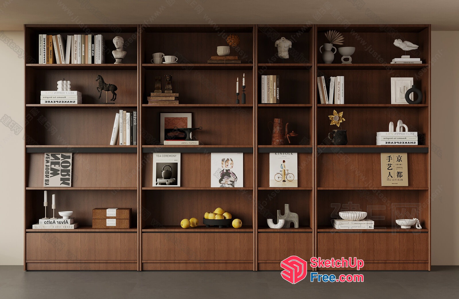 Modern Bookshelf With Decorative Items 3D SketchUp File