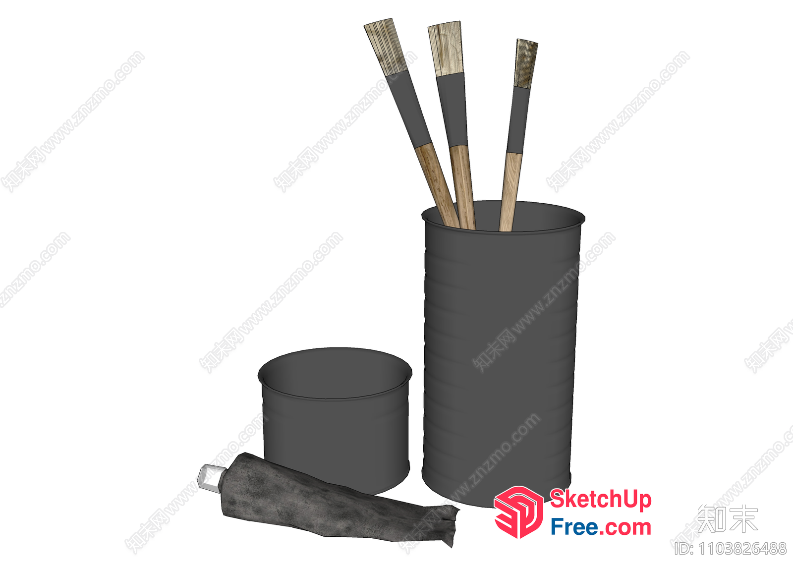 Paintbrushes In A Cylinder Container 3D SketchUp File