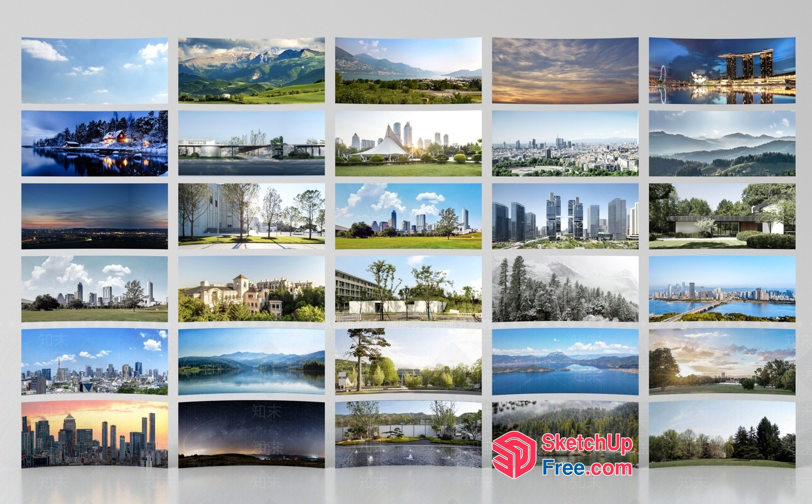 Serene Cityscape With Majestic Mountains 3D SketchUp File