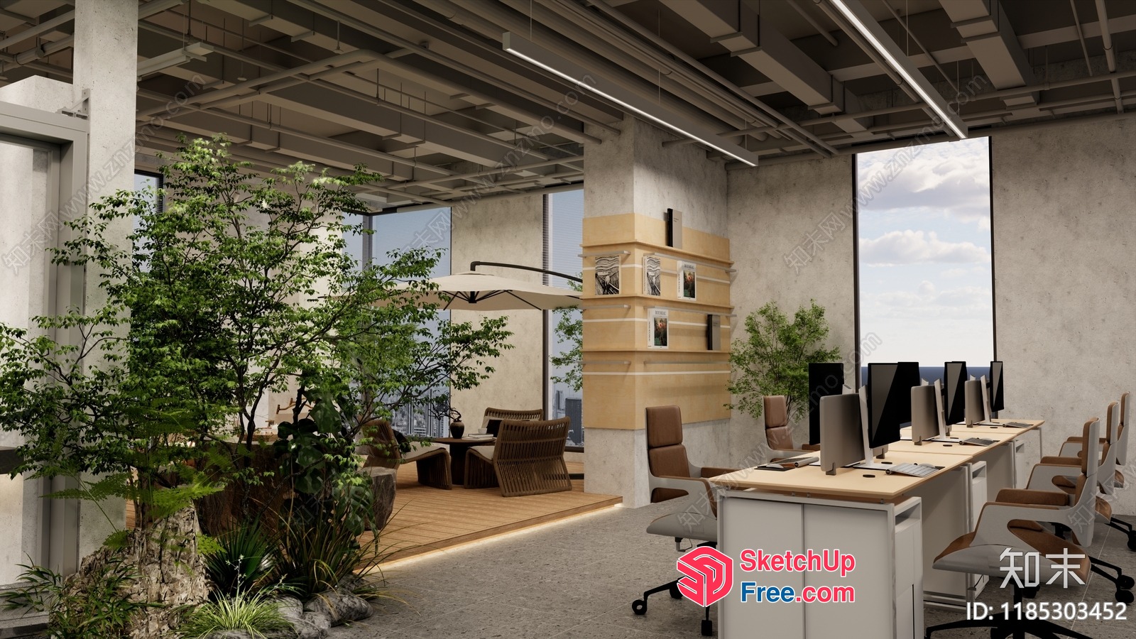 Modern Office Space With Natural Light And Greenery 3D SketchUp File