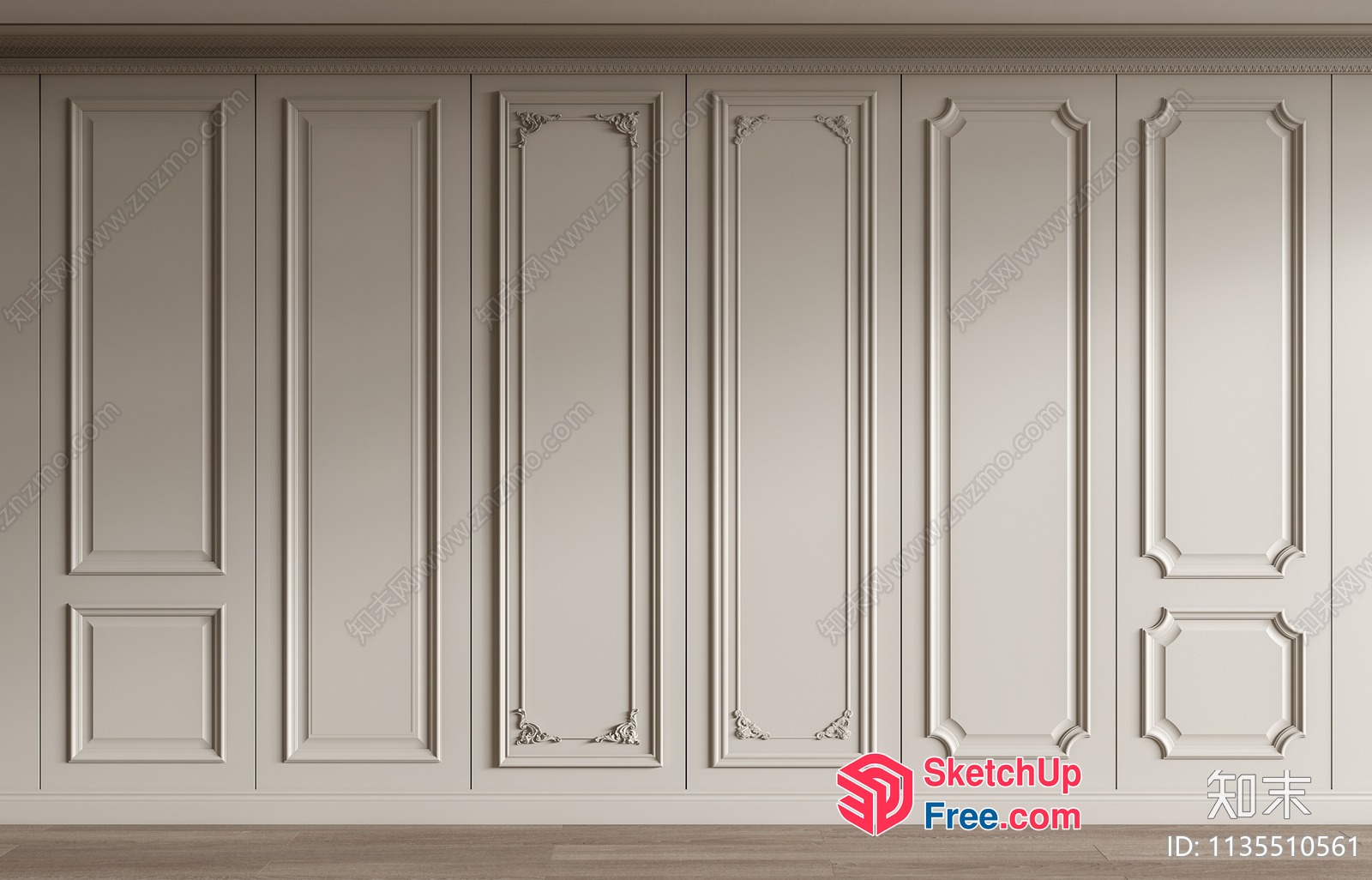 Ornate White Wall Paneling With Classic Moulding 3D SketchUp File