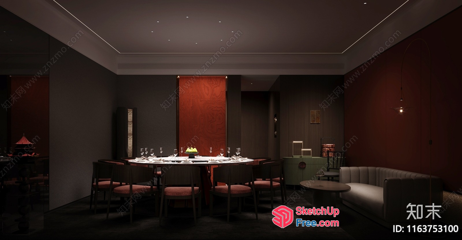Elegant Dining Room With Dark Wood Accents 3D SketchUp File
