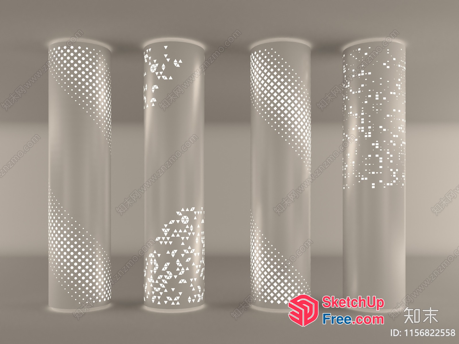 Four Pillars With Geometric Patterns 3D SketchUp File