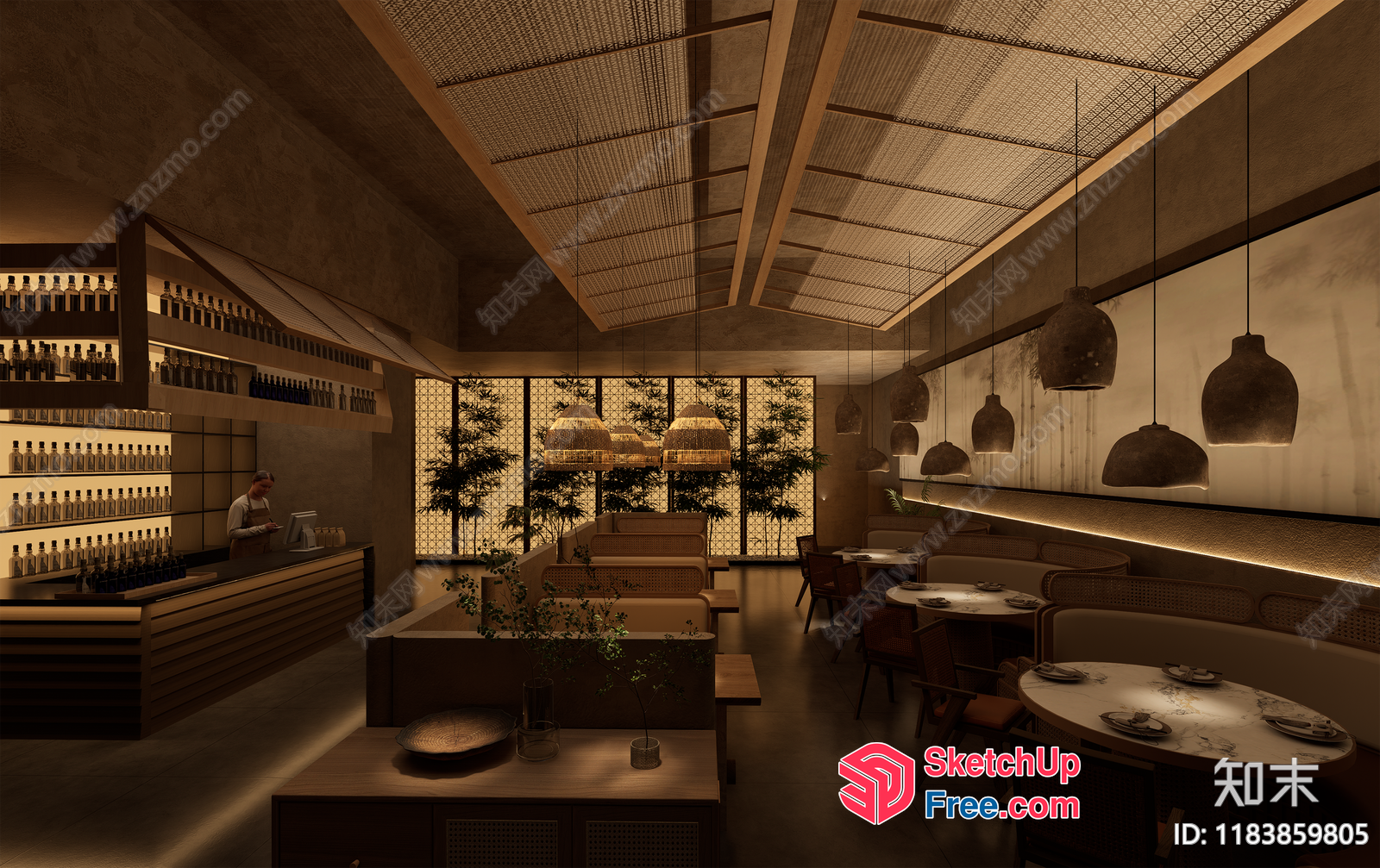 Elegant Japanese Restaurant With Traditional Decor 3D SketchUp File