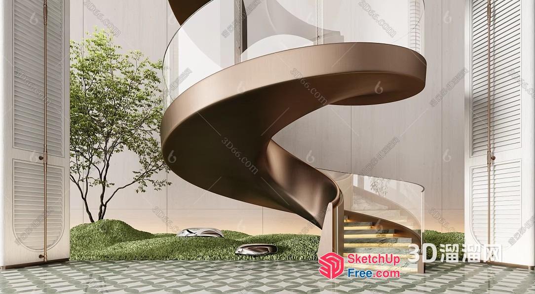 Modern Spiral Staircase In A Luxurious Interior 3D SketchUp File