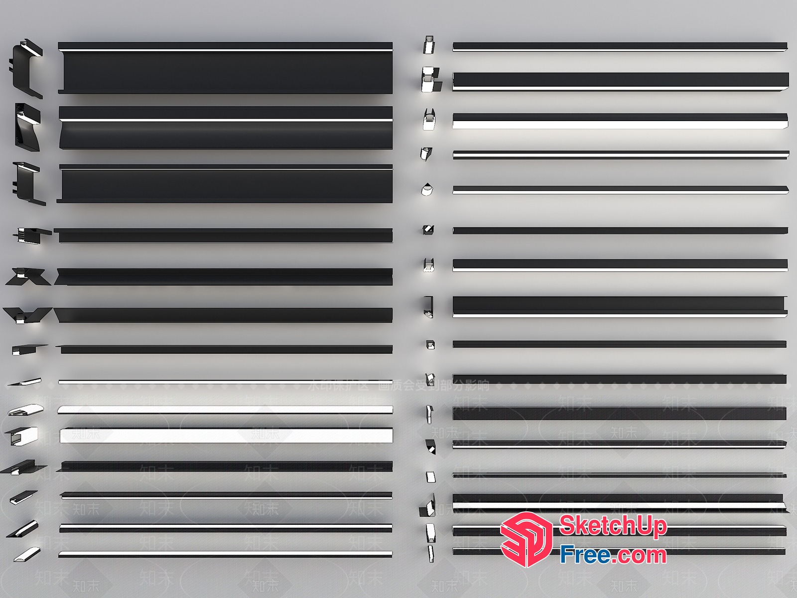 Various Lengths Of Black And White Moulding 3D SketchUp File