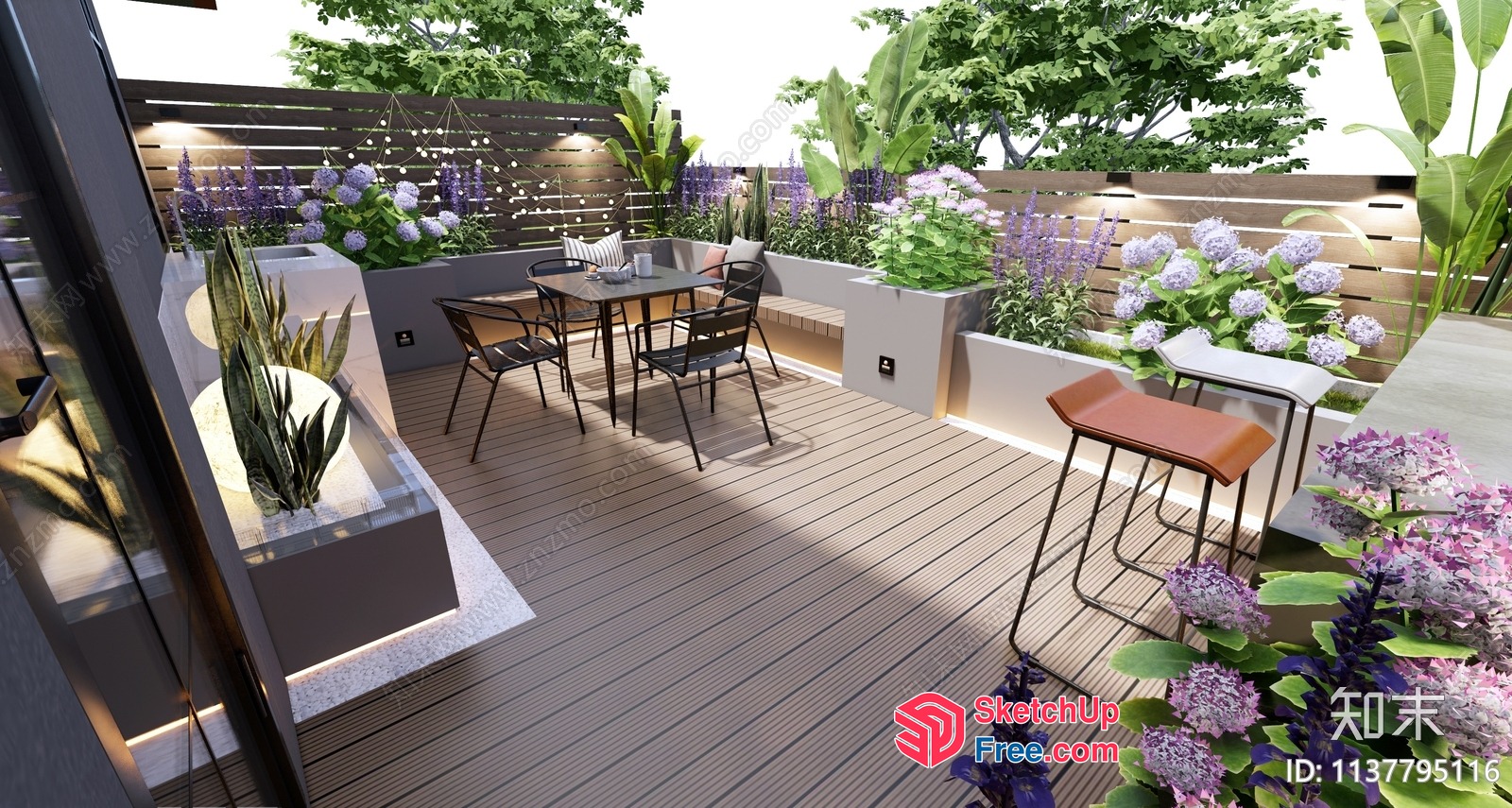 Modern Outdoor Patio With Wooden Deck And Elegant Seating Area 3D SketchUp File