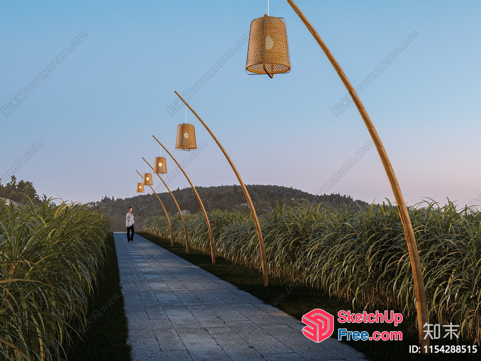 Elegant Bamboo Lanterns Line A Serene Outdoor Path 3D SketchUp File