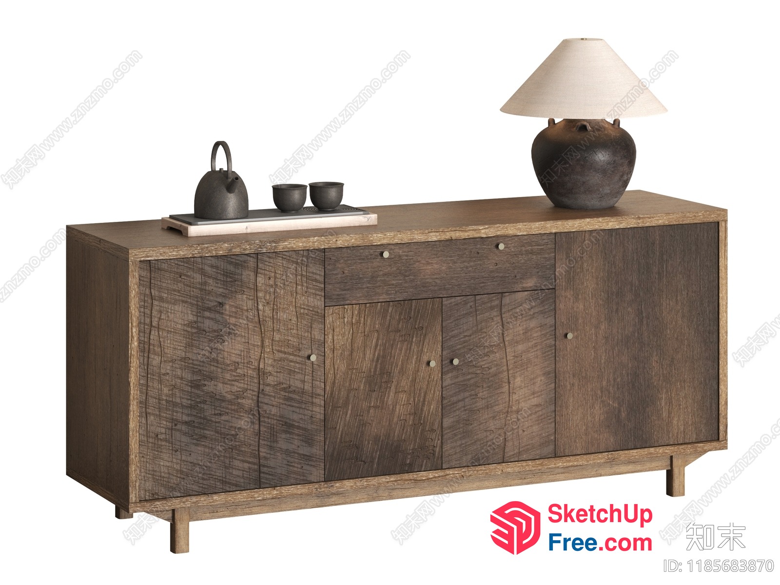 Wooden Sideboard With Decorative Elements 3D SketchUp File