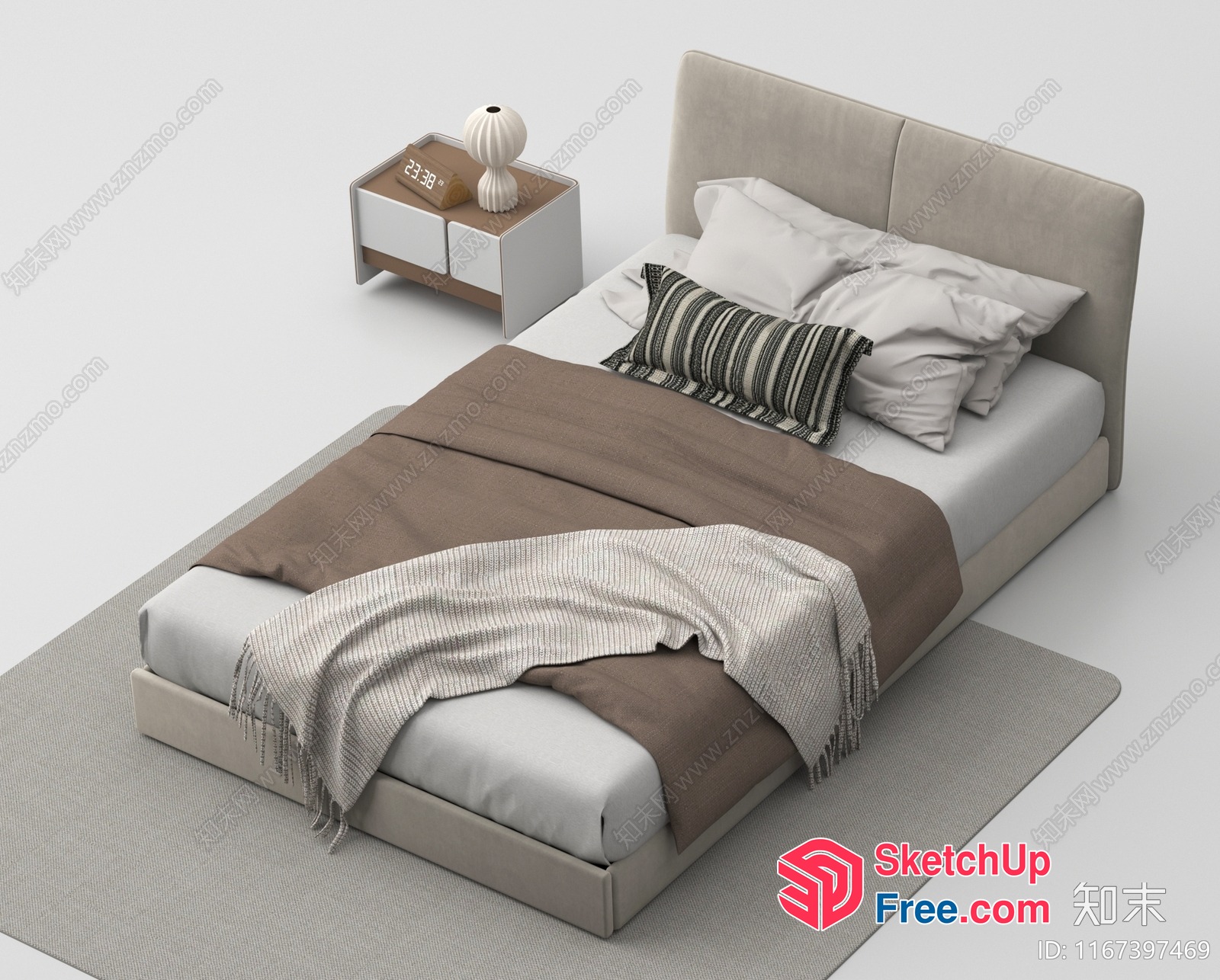 Minimalist Nordic Style Bedroom With Bed And Nightstand 3D SketchUp File
