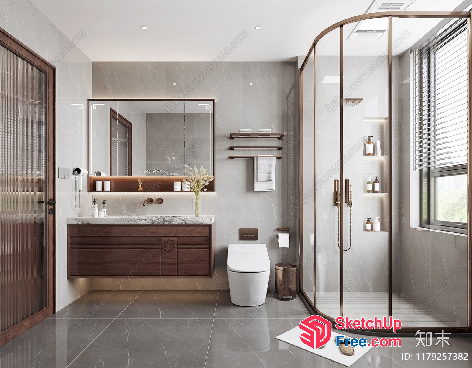 Modern Bathroom Decor With White And Brown Accents 3D SketchUp File