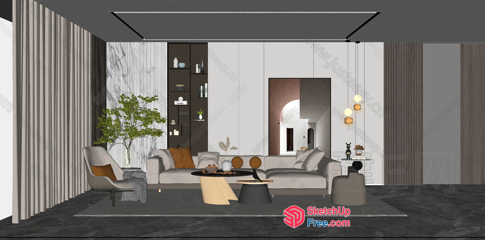 Modern Minimalist Living Room With Neutral Color Palette 3D SketchUp File