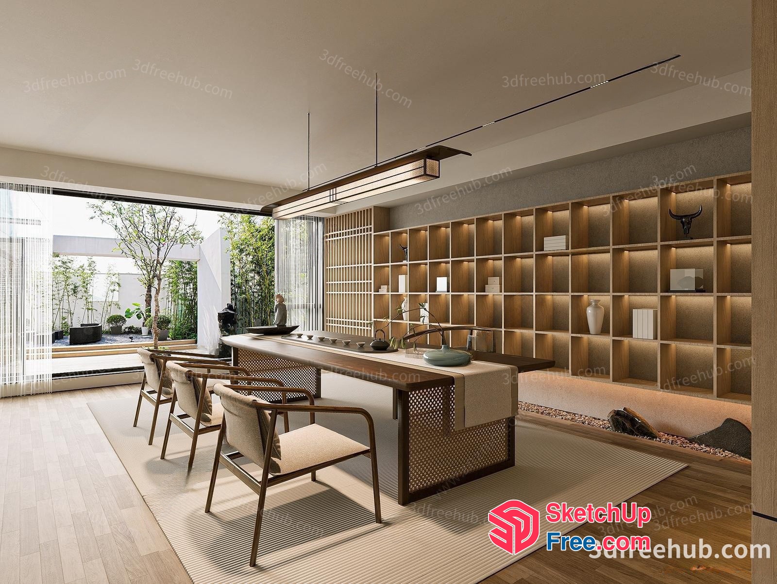 Modern Japanese-Style Dining Room With Natural Light 3D SketchUp File