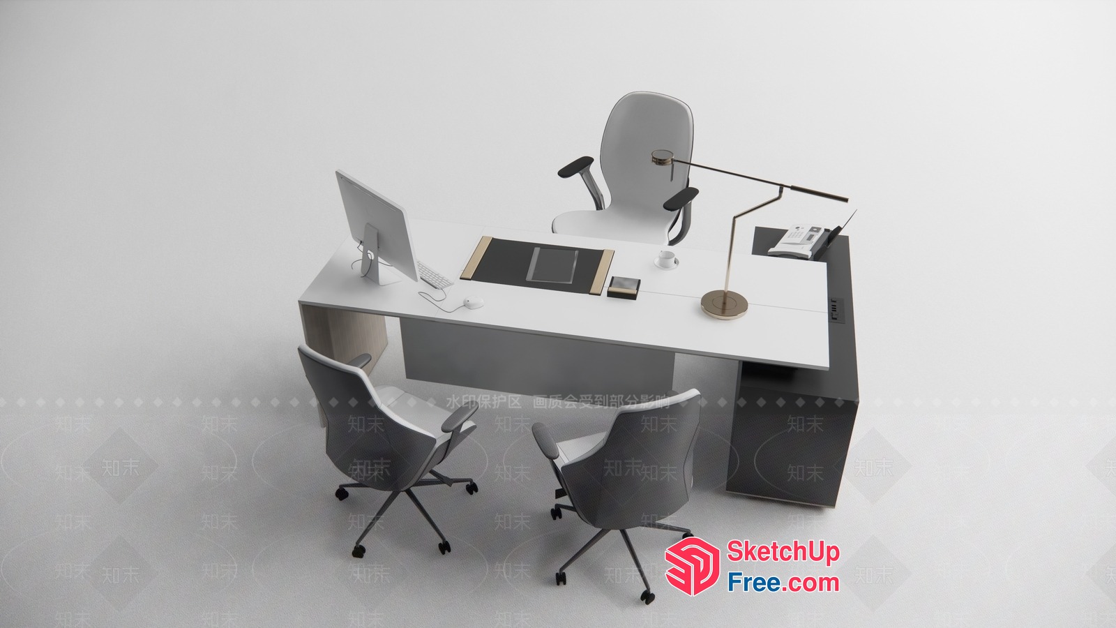 Minimalist White Office Space With Modern Furniture 3D SketchUp File