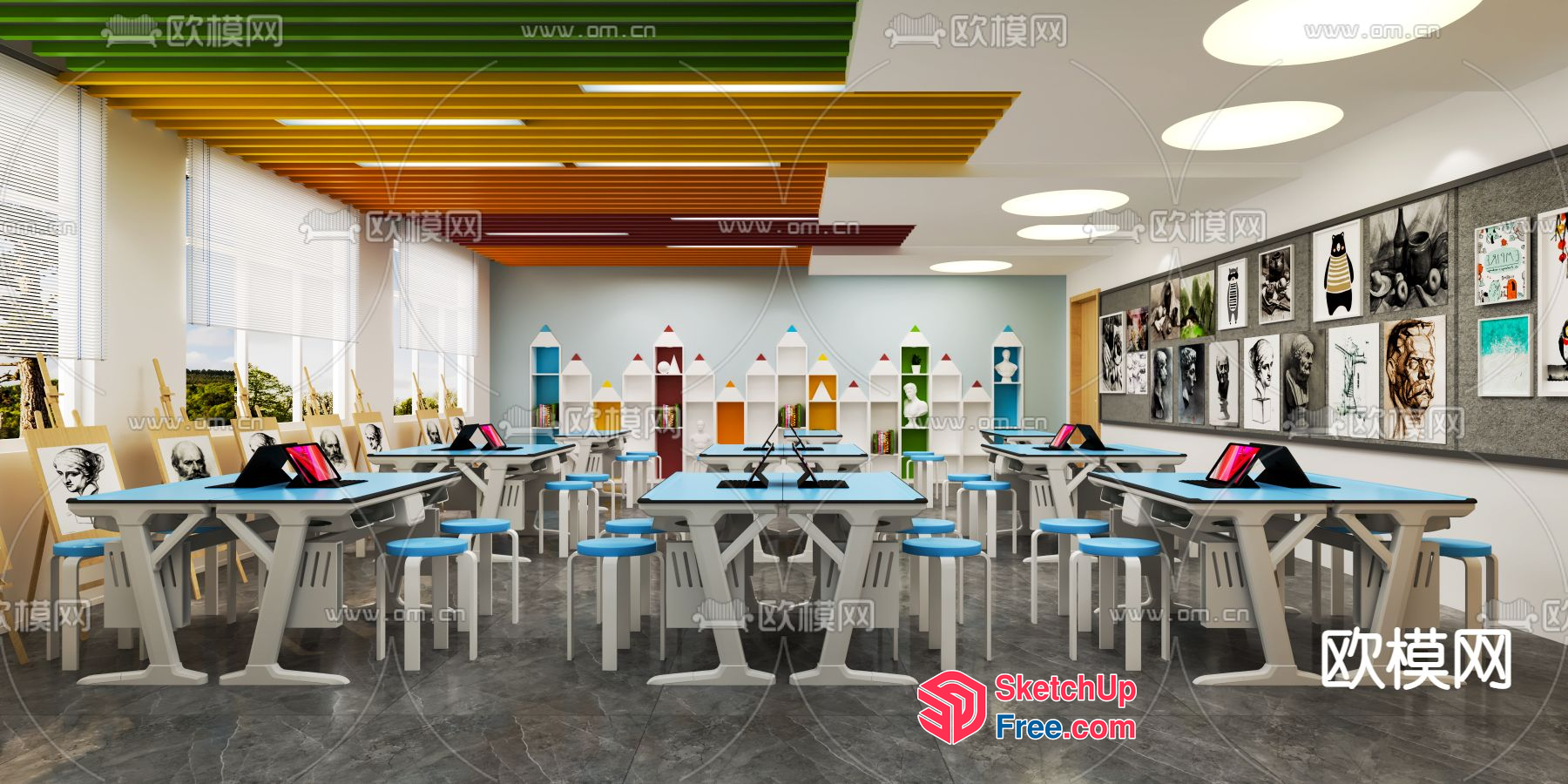 Modern Classroom With Colorful Artistic Touches 3D SketchUp File