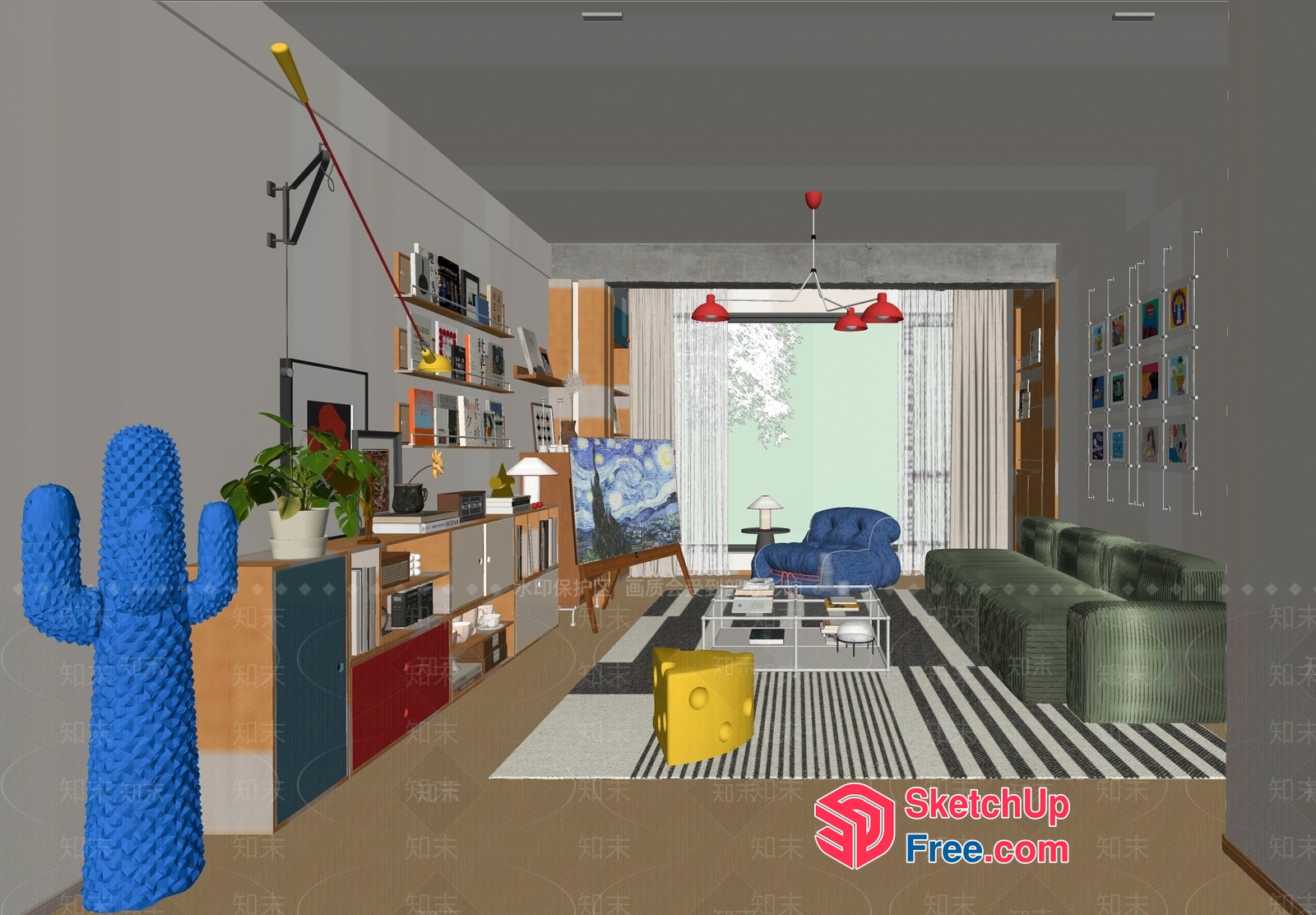 Colorful Modern Artistic Living Room Scene 3D SketchUp File
