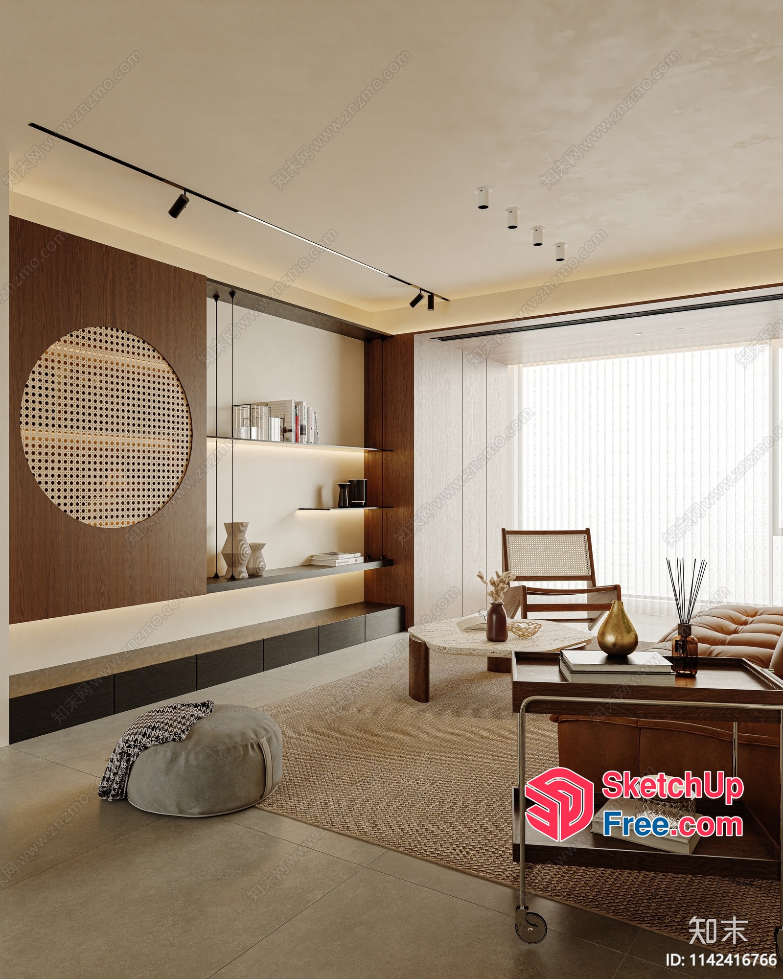 Elegant Modern Living Room With Natural Elements 3D SketchUp File